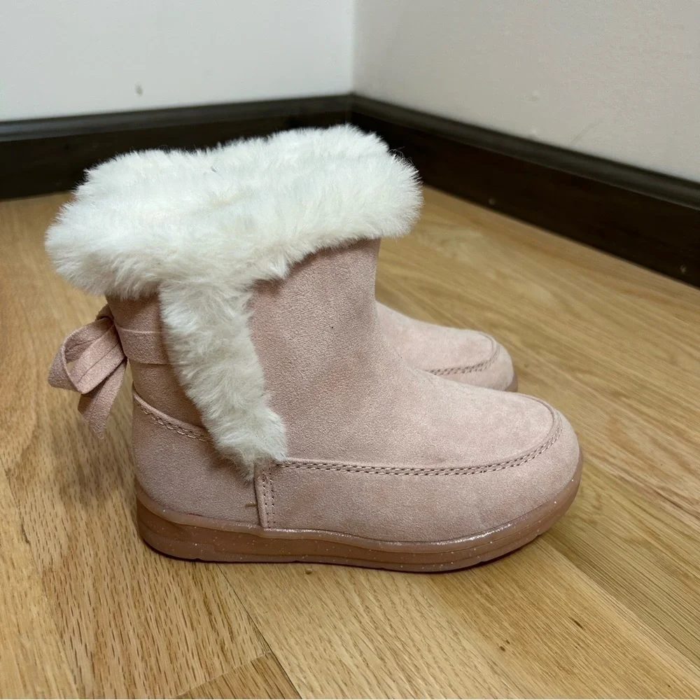 Cat & Jack Pink Bow Back Boots NWT Sz 8 Faux Fur Lined Toddler Girl